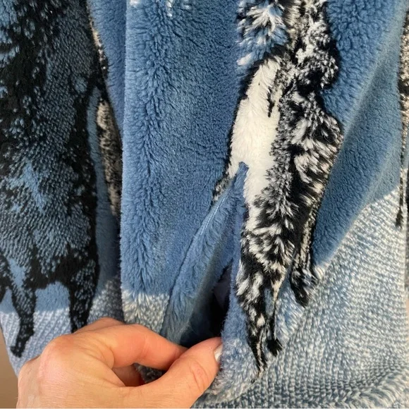 Nordic Lights Vtg Fleece Full Zip Hoodie Sherpa Jacket Sz Large Horses Unisex - Picture 2 of 10